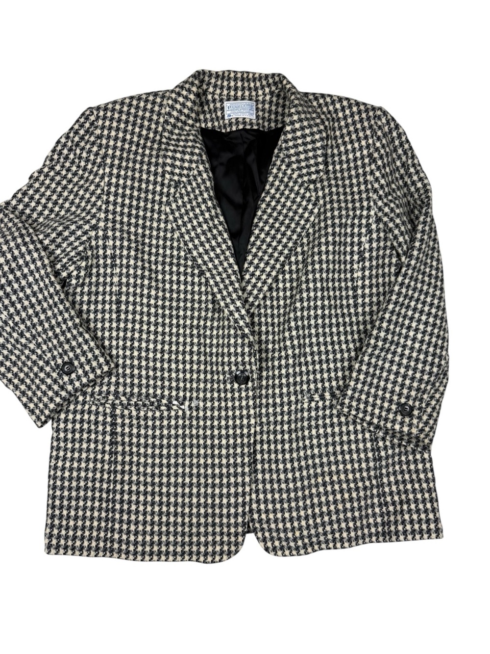 Vintage Pendleton Houndstooth Single-Button Women's Blazer - Black & Cream